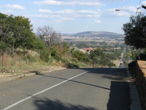 Climbing a hill in one of Johannesburg's suburbs