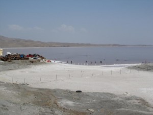 People bathing in Lake Orumiyeh