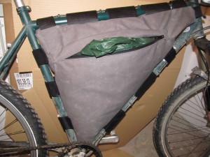 On the bike, filled with a tent